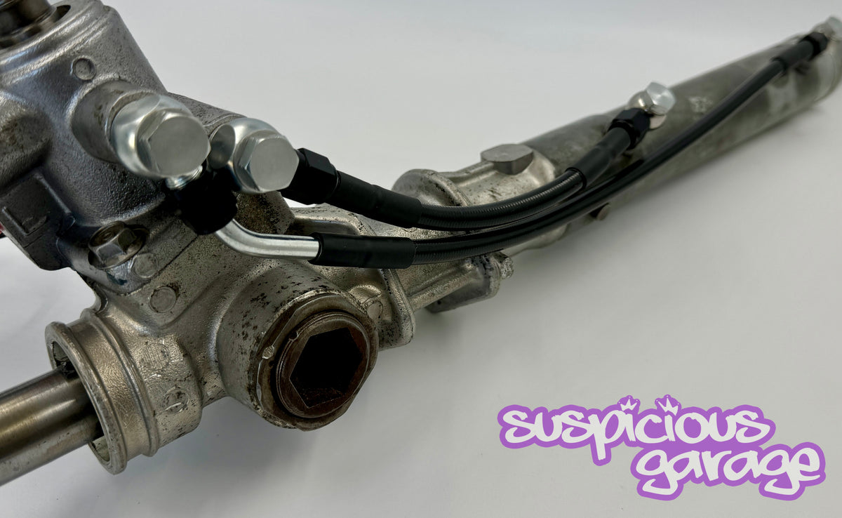 1988-1992 Toyota Cressida Suspicious Garage X83 LHD Power Steering Rack Hard Line Conversion